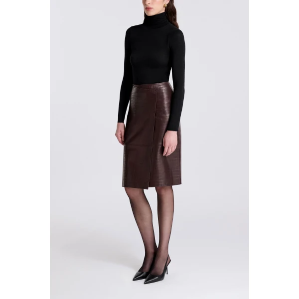 Nour Hammour Origami in Dark Brown Croco Skirt, view 4