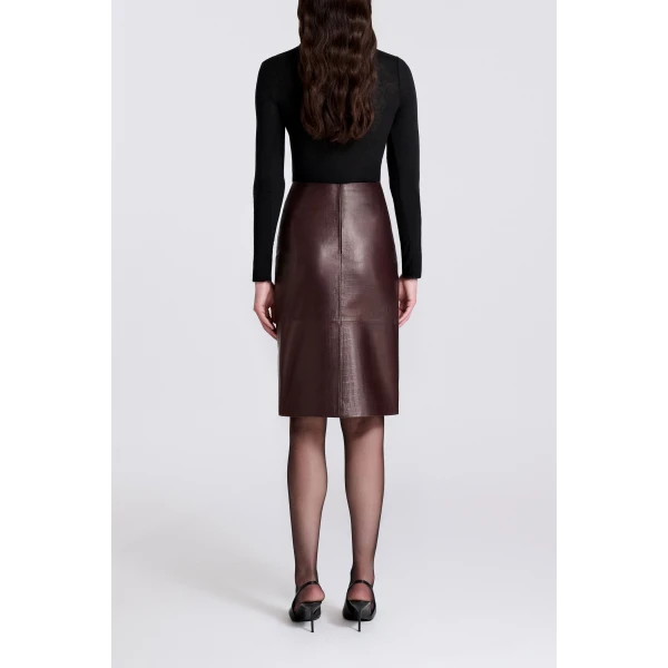 Nour Hammour Origami in Dark Brown Croco Skirt, view 5
