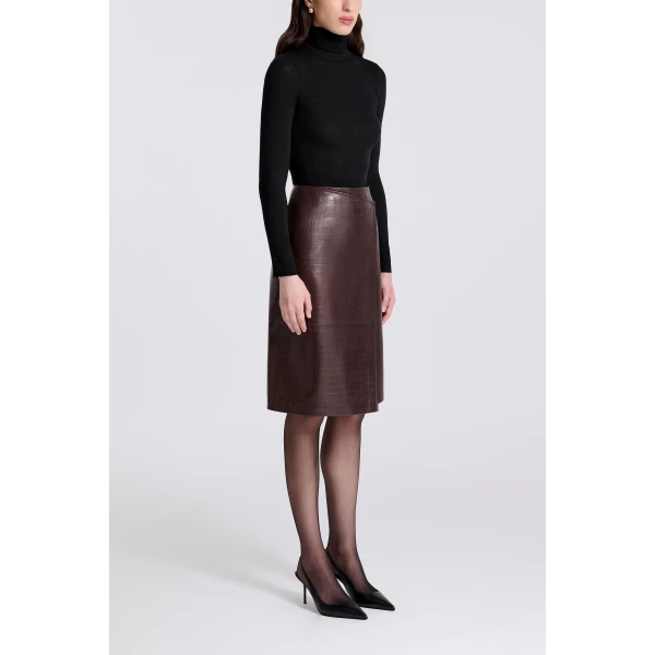 Nour Hammour Origami in Dark Brown Croco Skirt, view 6