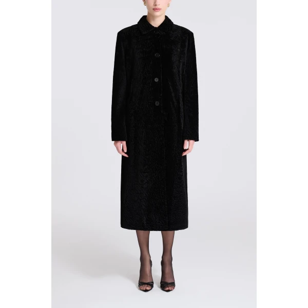 Nour Hammour Paloma in Black Astrakhan Coat, view 2