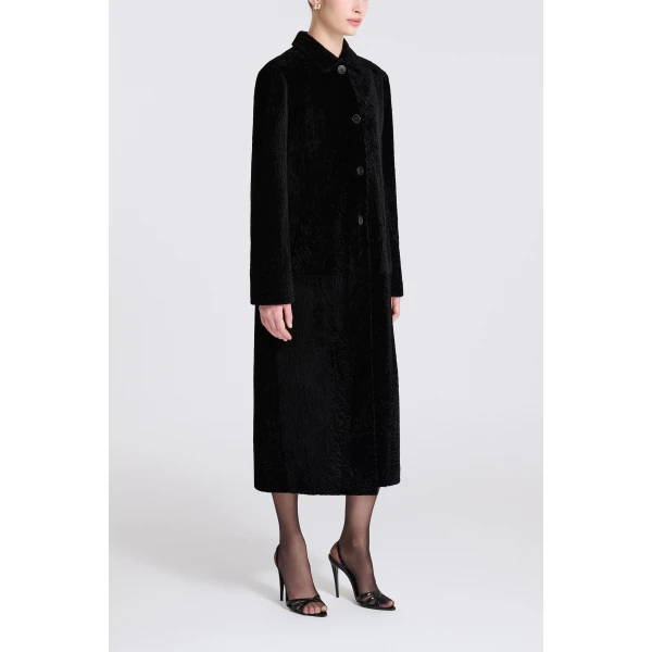 Nour Hammour Paloma in Black Astrakhan Coat, view 4