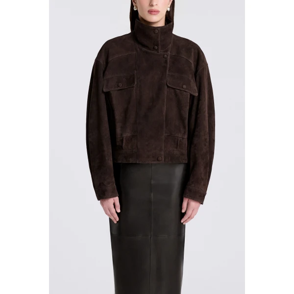 Nour Hammour Quincy in Mocha Suede Jacket, view 2