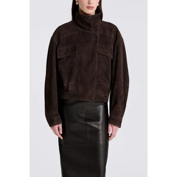 Nour Hammour Quincy in Mocha Suede Jacket, view 3