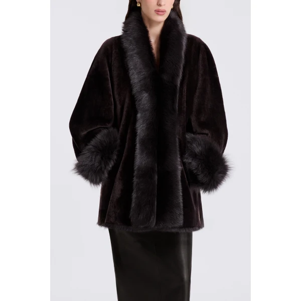 Nour Hammour Sima Midi in Rich Brown Coat, view 3