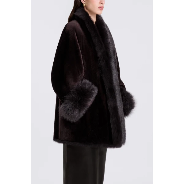Nour Hammour Sima Midi in Rich Brown Coat, view 4