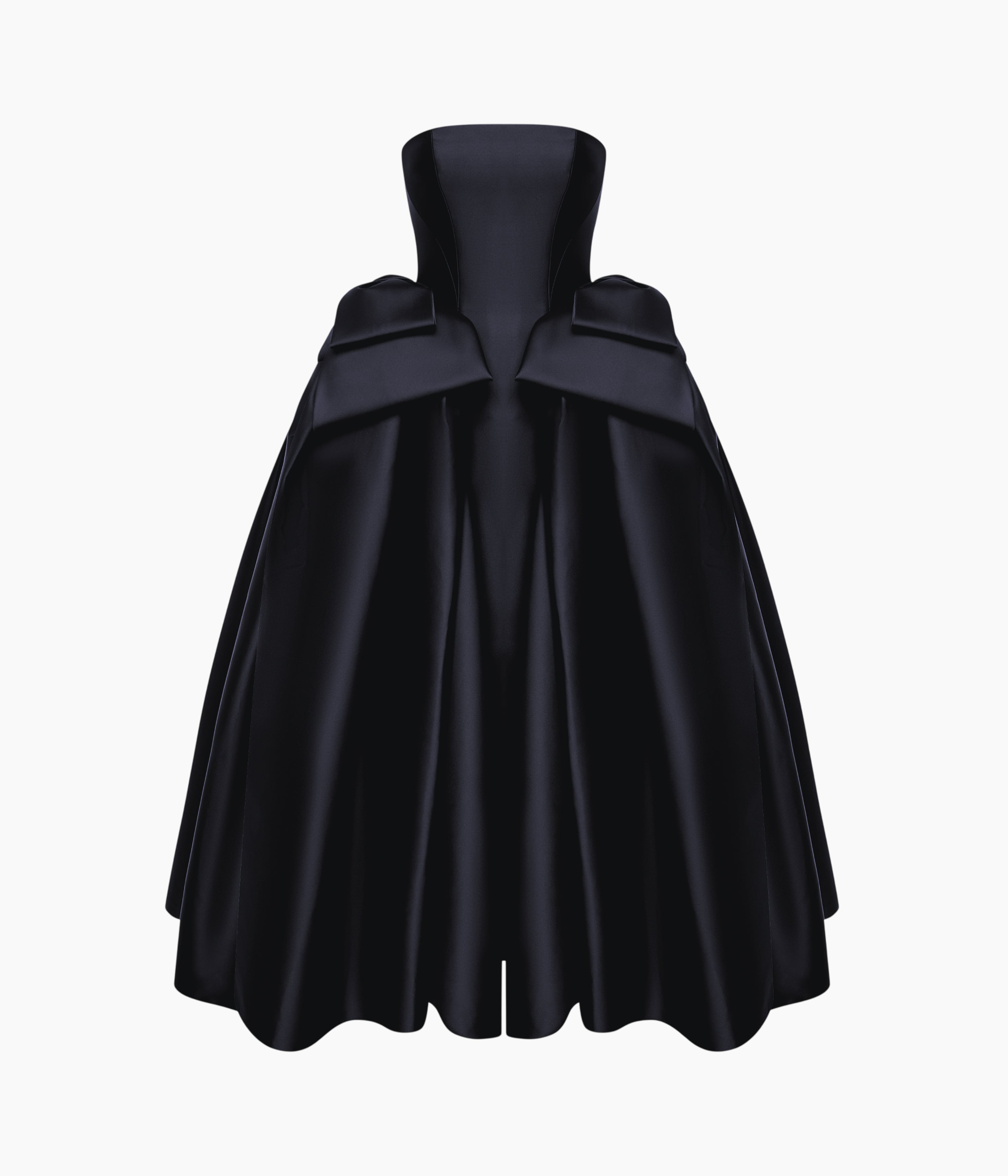 Satin Midi Dress with Sculptural Bow Details in Black