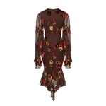 Rasario Devoré Velvet Midi Dress in Brown