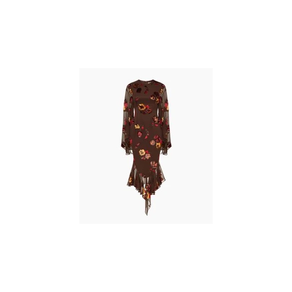Rasario Devoré Velvet Midi Dress in Brown, view 4