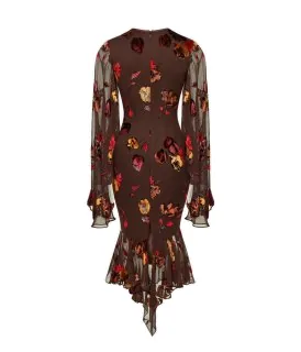 Rasario Devoré Velvet Midi Dress in Brown Rasario Devoré Velvet Midi Dress in Brown