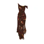 Rasario Midi corset dress made of panne velvet with an asymmetrical bodice in Brown