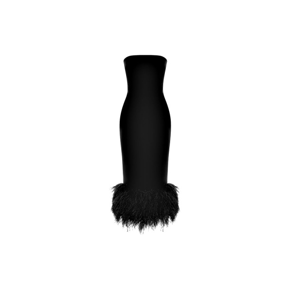 Rasario Corset crepe long midi dress with fringe in Black