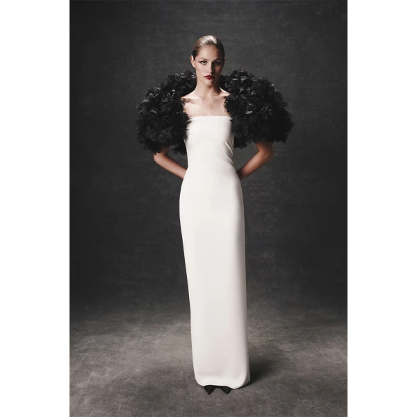Rasario Crepe maxi dress with floral trim in Black, view 2