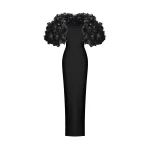 Rasario Crepe maxi dress with floral trim in Black