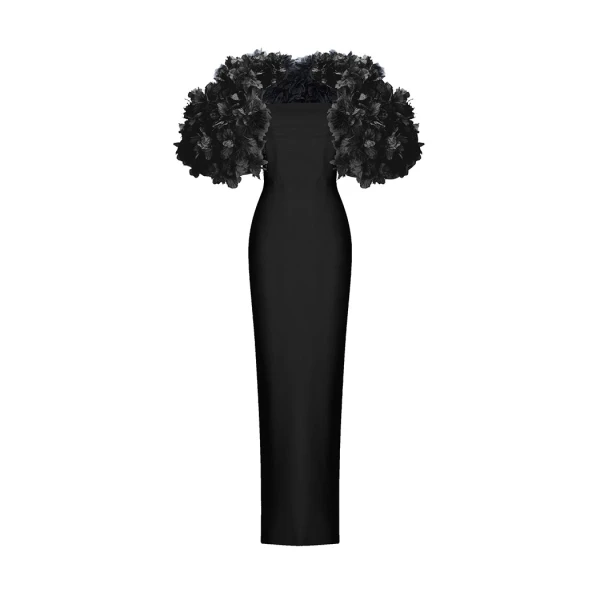 Rasario Crepe maxi dress with floral trim in Black