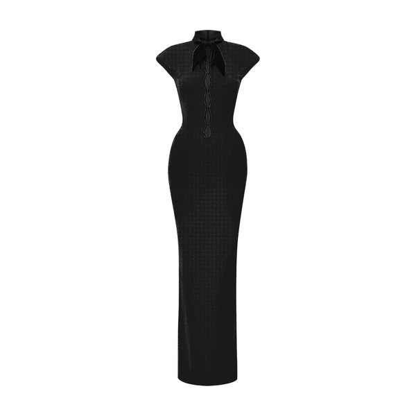 Rasario Crepe Midi Dress with a Corset Bodice and Lace-Up Detailing in Black