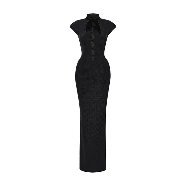 Rasario Crepe Midi Dress with a Corset Bodice and Lace-Up Detailing in Black