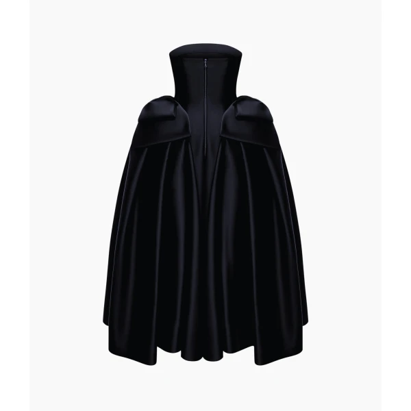 Rasario Satin Midi Dress with Sculptural Bow Details in Black, view 4