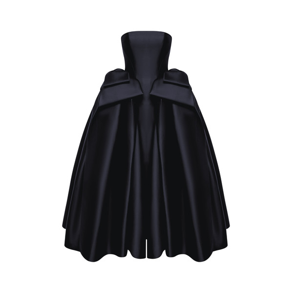 Rasario Satin Midi Dress with Sculptural Bow Details in Black