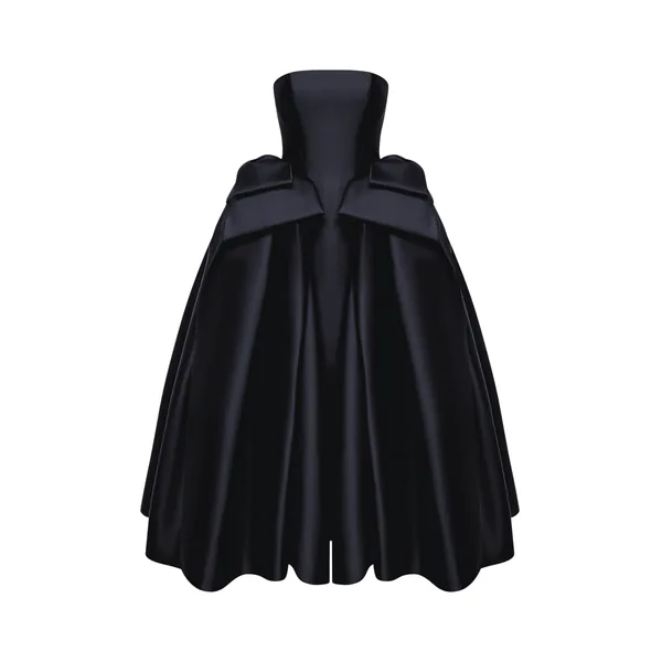Rasario Satin Midi Dress with Sculptural Bow Details in Black