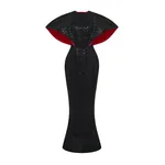 Rasario Sequin-Embellished Maxi Gown with Sculptural Contrast-Lined Sleeves in Black