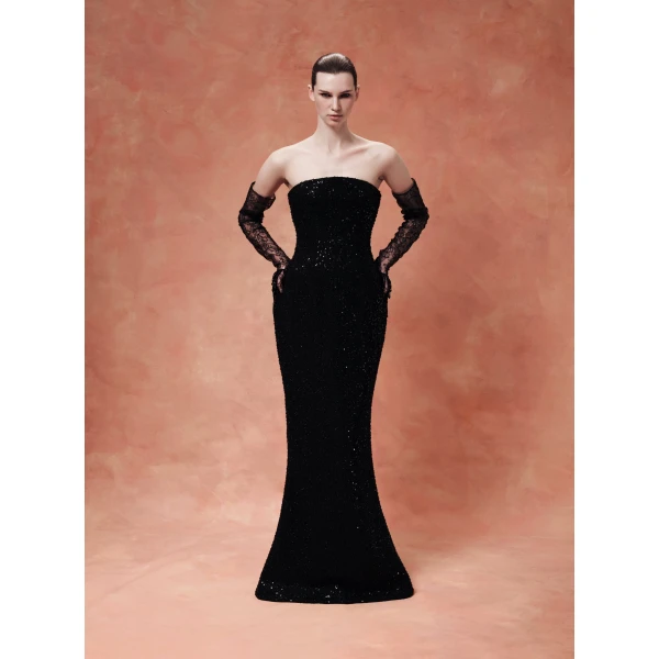 Rasario Sequin-Embroidered Bustier Maxi Dress in Black, view 2