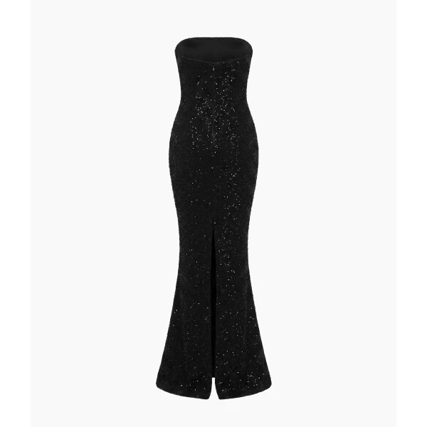 Rasario Sequin-Embroidered Bustier Maxi Dress in Black, view 4