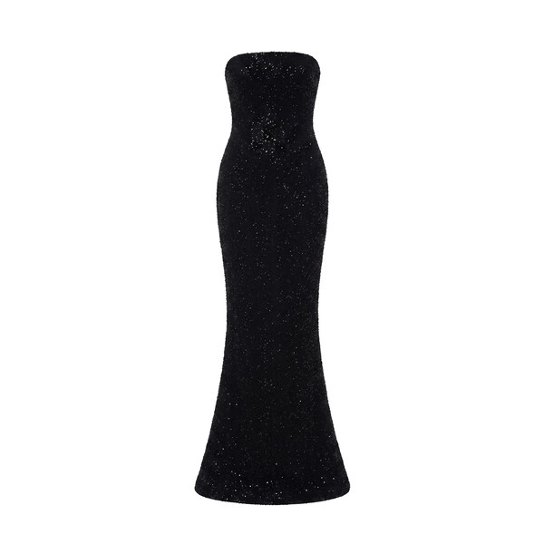 Rasario Sequin-Embroidered Bustier Maxi Dress in Black