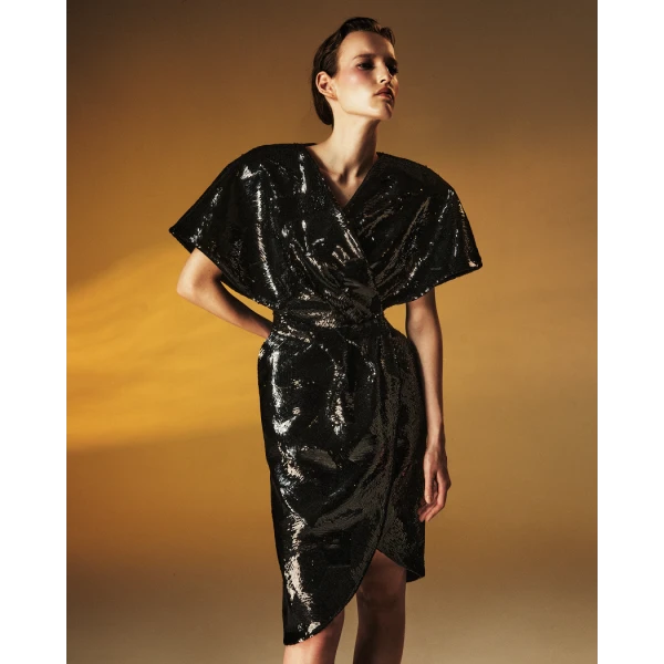 Rasario Sequin midi dress in Black, view 3