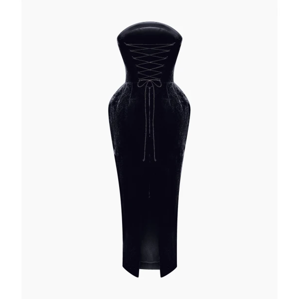 Rasario Velvet off-shoulder corset dress in Black, view 5