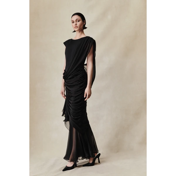 Rasario Viscose and silk maxi dress with open back in Black, view 2