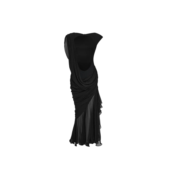 Rasario Viscose and silk maxi dress with open back in Black, view 4