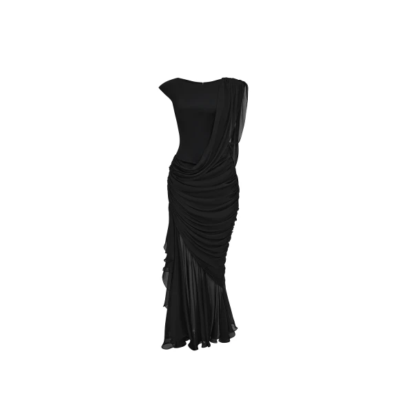 Rasario Viscose and silk maxi dress with open back in Black