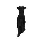 Rasario Viscose crepe asymmetric maxi dress with draping in Black