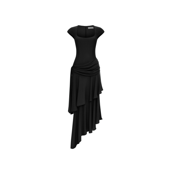 Rasario Viscose crepe asymmetric maxi dress with draping in Black