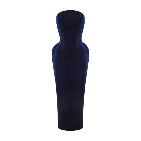 Rasario Velvet off-shoulder corset dress in Dark Blue