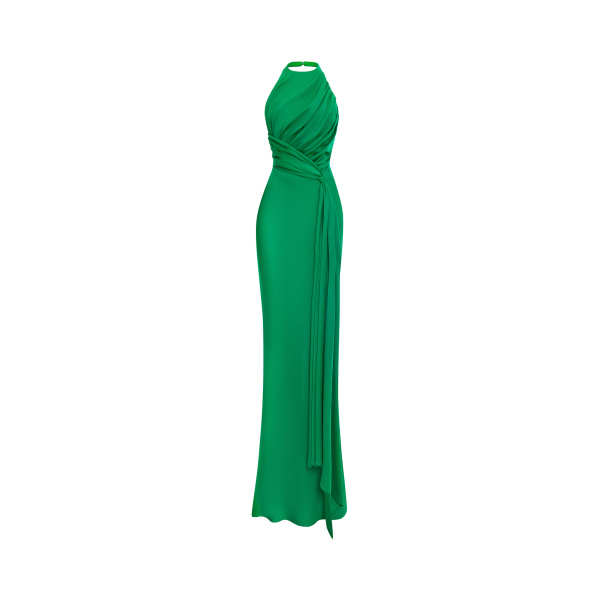 Rasario Viscose crepe maxi dress with train in Green