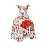 Rasario Floral Satin Midi Dress with Sculptural Bow in Multi Beige