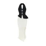 Rasario Midi dress with an asymmetrical cutout and a peplum in Black and White