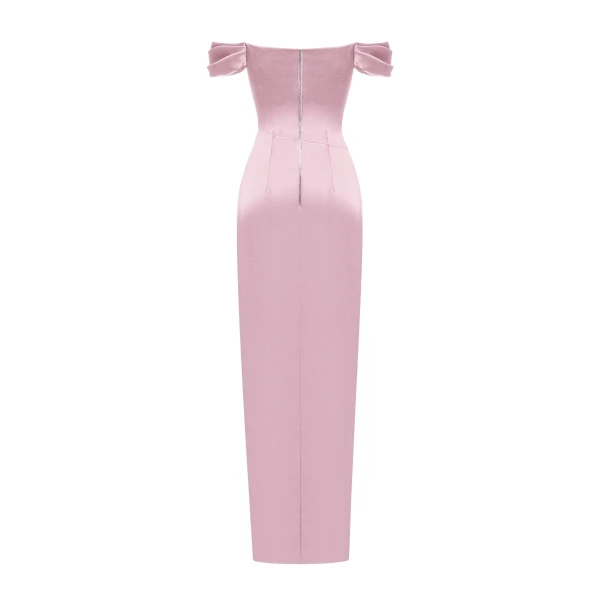 Rasario Off-the-shoulder draped corset satin gown in Dusty rose, view 4