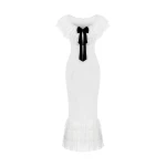 Rasario Lace midi dress with a velvet bow in White