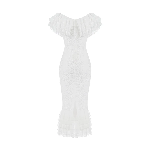 Rasario Lace midi dress with a velvet bow in White, view 3