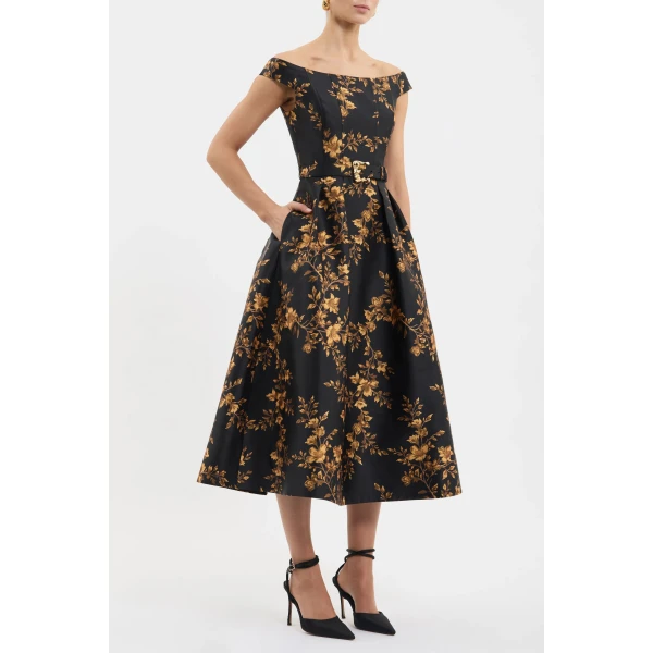 Rebecca Vallance Gilded Floral Midi Dress, view 3