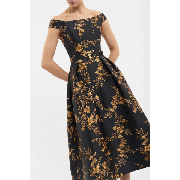 Rebecca Vallance Gilded Floral Midi Dress, view 5