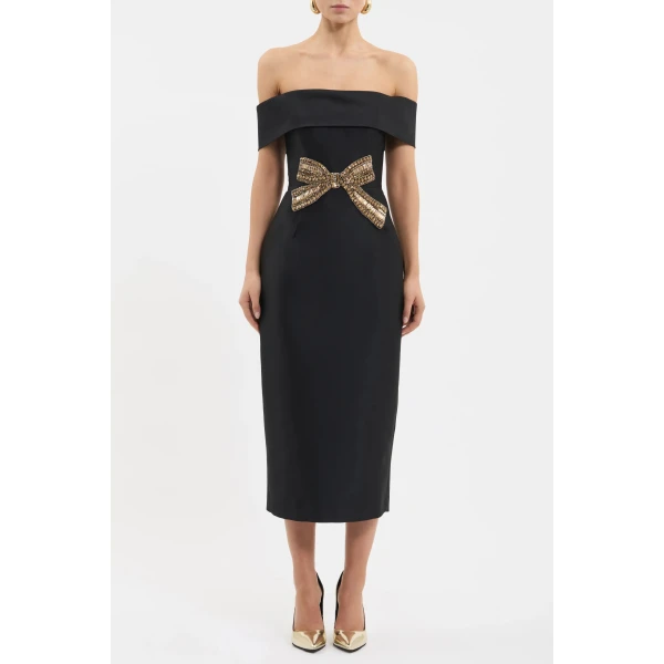 Rebecca Vallance Venus Midi Dress in Black, view 2