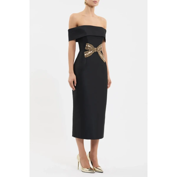 Rebecca Vallance Venus Midi Dress in Black, view 3