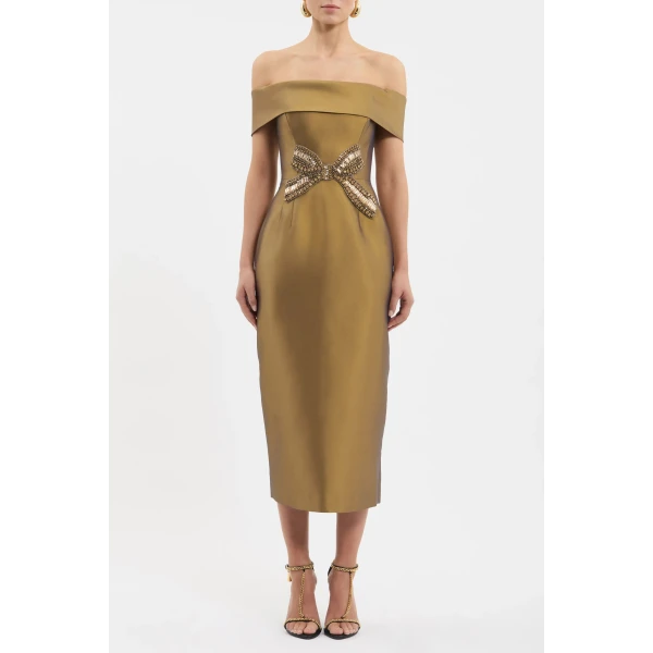 Rebecca Vallance Venus Midi Dress in Gold, view 2