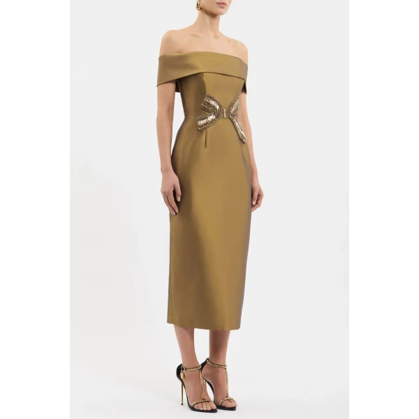 Rebecca Vallance Venus Midi Dress in Gold, view 3