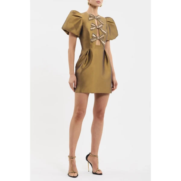 Rebecca Vallance Venus Mini Dress in Gold, view 3