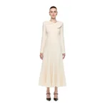 Roland Mouret Asymmetric Bow Neck Wool Crepe Midi Dress in Cream