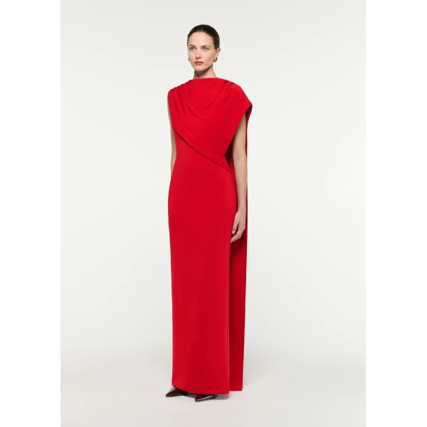 Roland Mouret Asymmetric Cape Gown in Red, view 2